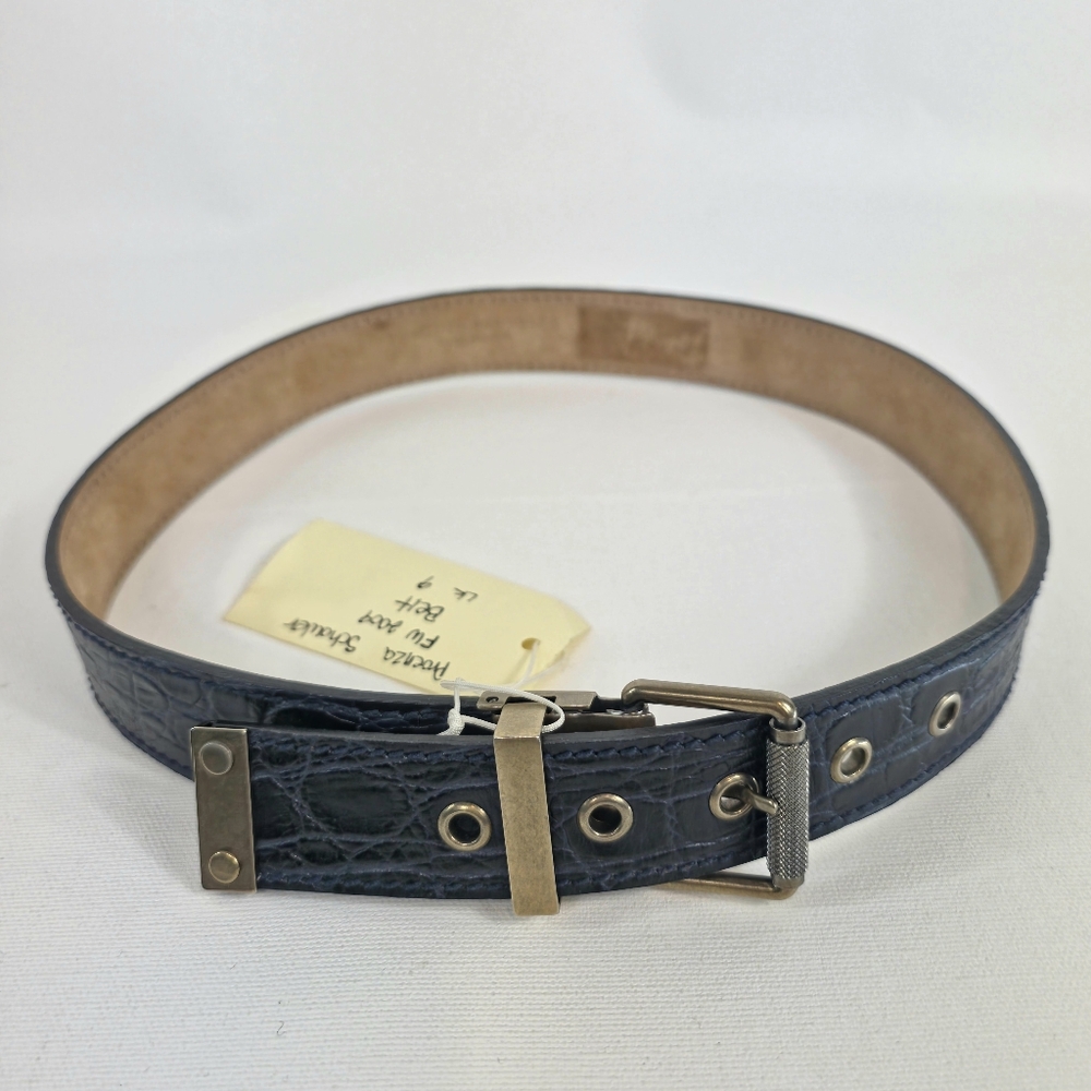 Proenza Schouler 2009 Belt Navy Croc Embossed Brass Buckle Size S Made in Italy